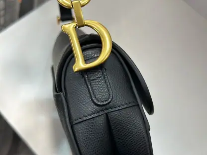  Mini Saddle Bag with Strap Black Grained Calfskin #3259 - Image 3