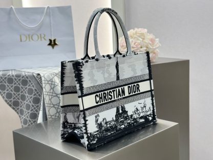  Medium Dior Book Tote White and Black Paris Embroidery #3267 - Image 12