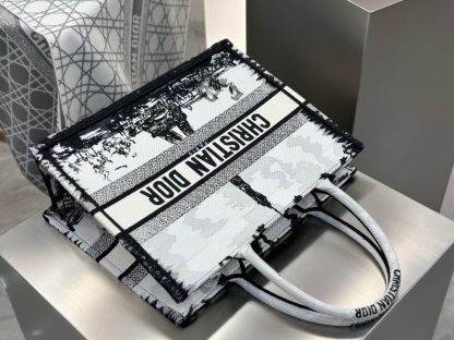  Medium Dior Book Tote White and Black Paris Embroidery #3267 - Image 13