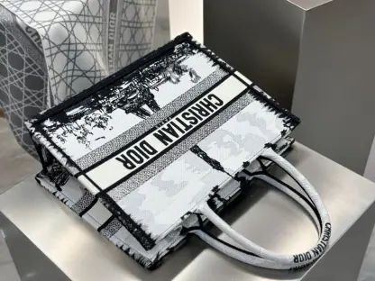  Medium Dior Book Tote White and Black Paris Embroidery #3267 - Image 13