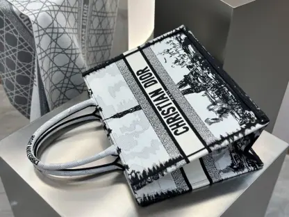  Medium Dior Book Tote White and Black Paris Embroidery #3267 - Image 15