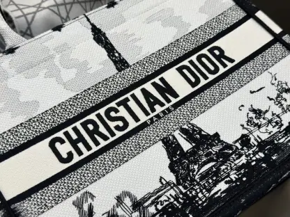  Medium Dior Book Tote White and Black Paris Embroidery #3267 - Image 17