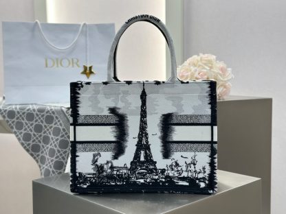 Medium Dior Book Tote White and Black Paris Embroidery #3267 - Image 18