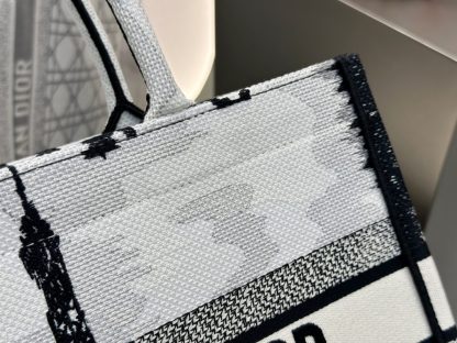  Medium Dior Book Tote White and Black Paris Embroidery #3267 - Image 2