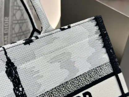  Medium Dior Book Tote White and Black Paris Embroidery #3267 - Image 2