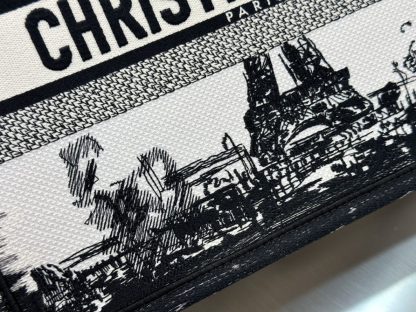  Medium Dior Book Tote White and Black Paris Embroidery #3267 - Image 6