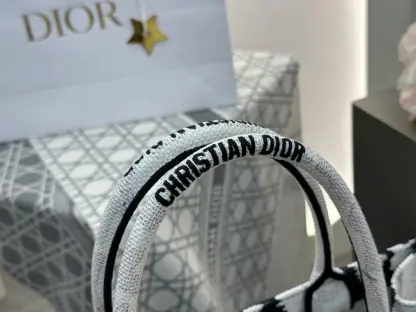  Medium Dior Book Tote White and Black Paris Embroidery #3267 - Image 8
