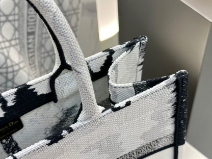 Medium Dior Book Tote White and Black Paris Embroidery #3267 - Image 9