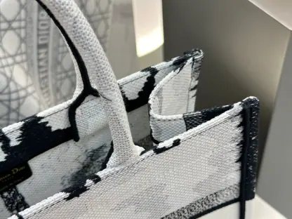  Medium Dior Book Tote White and Black Paris Embroidery #3267 - Image 9