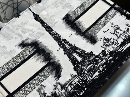  Medium Dior Book Tote White and Black Paris Embroidery #3267 - Image 10
