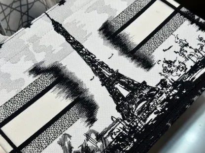  Medium Dior Book Tote White and Black Paris Embroidery #3267 - Image 10