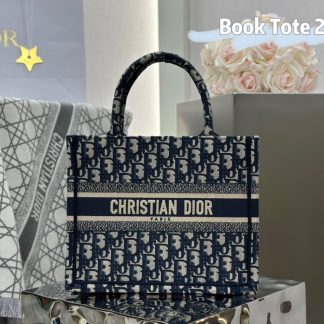 Replica Small Dior Book Tote Ecru and Blue Dior Oblique Embroidery #3275
