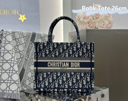 Replica Small Dior Book Tote Ecru and Blue Dior Oblique Embroidery #3275