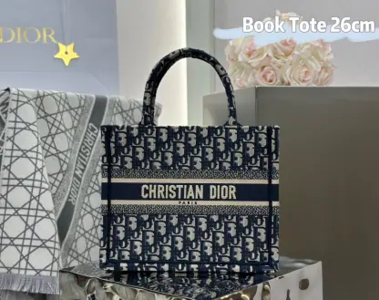 Replica Small Dior Book Tote Ecru and Blue Dior Oblique Embroidery #3275