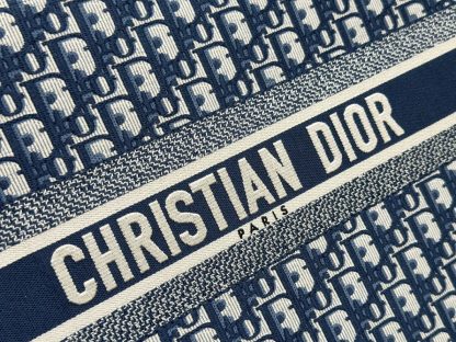  Large Dior Book Tote Ecru and Blue Dior Oblique Embroidery #3268 - Image 4