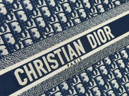  Large Dior Book Tote Ecru and Blue Dior Oblique Embroidery #3268 - Image 4