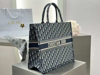  Large Dior Book Tote Ecru and Blue Dior Oblique Embroidery #3268 - Image 5