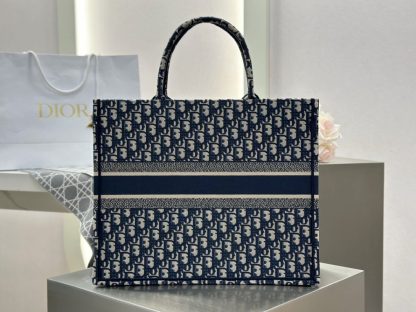  Large Dior Book Tote Ecru and Blue Dior Oblique Embroidery #3268 - Image 6