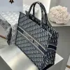  Large Dior Book Tote Ecru and Blue Dior Oblique Embroidery #3268 - Image 7