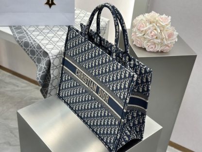  Large Dior Book Tote Ecru and Blue Dior Oblique Embroidery #3268 - Image 7