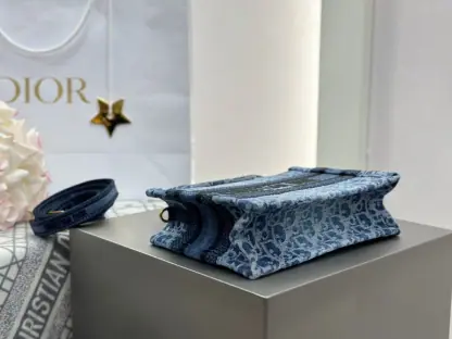  Mini Dior Book Tote Blue Denim Dior Oblique Jacquard #3277 - Image 7