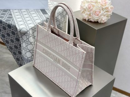  Dior Medium Dior Book Tote Ecru and Pink Dior Oblique Embroidery #3266 - Image 7
