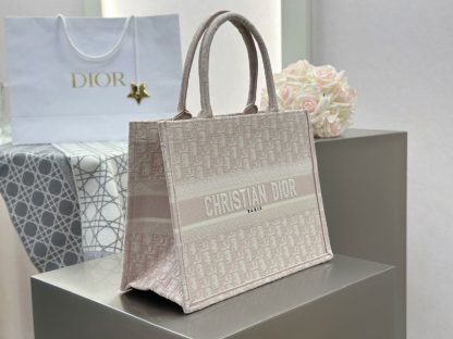  Dior Medium Dior Book Tote Ecru and Pink Dior Oblique Embroidery #3266 - Image 2