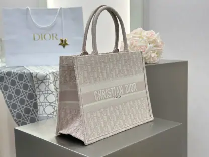  Dior Medium Dior Book Tote Ecru and Pink Dior Oblique Embroidery #3266 - Image 2
