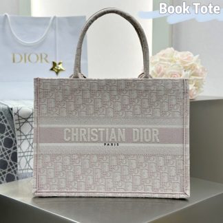 Replica Dior Medium Dior Book Tote Ecru and Pink Dior Oblique Embroidery #3266