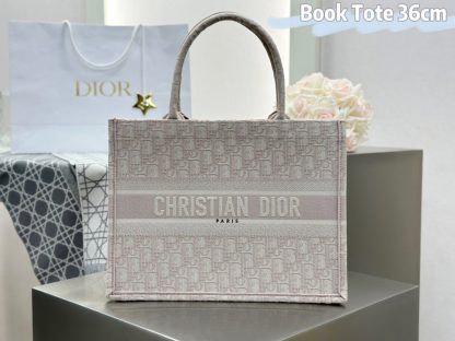 Replica Dior Medium Dior Book Tote Ecru and Pink Dior Oblique Embroidery #3266