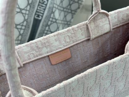  Dior Medium Dior Book Tote Ecru and Pink Dior Oblique Embroidery #3266 - Image 4