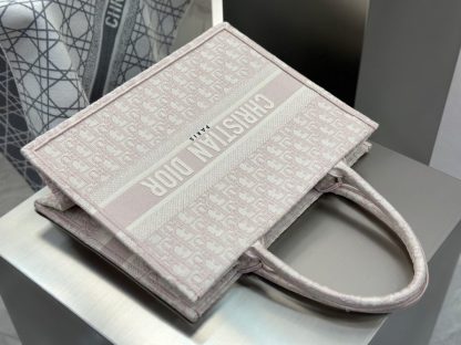  Dior Medium Dior Book Tote Ecru and Pink Dior Oblique Embroidery #3266 - Image 3