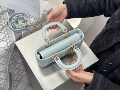  Dior Small Lady D-Joy Bag Pale Blue Cannage Lambskin #3285 - Image 9