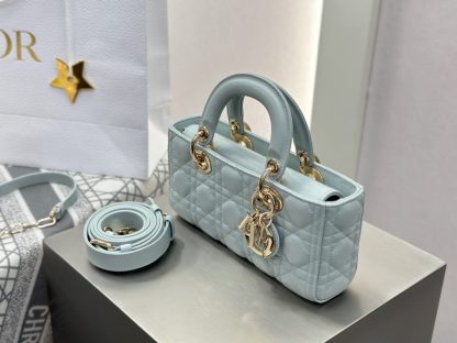  Dior Small Lady D-Joy Bag Pale Blue Cannage Lambskin #3285 - Image 14
