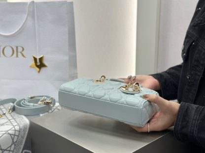  Dior Small Lady D-Joy Bag Pale Blue Cannage Lambskin #3285 - Image 15