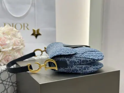  Dior Saddle Bag with Strap Blue Denim Dior Oblique Jacquard #3254 - Image 14