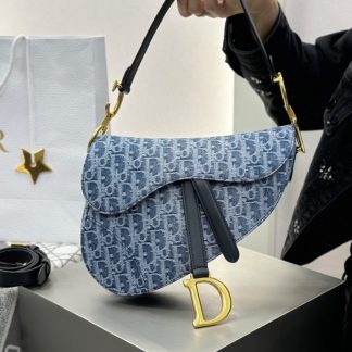 Replica Dior Saddle Bag with Strap Blue Denim Dior Oblique Jacquard #3254