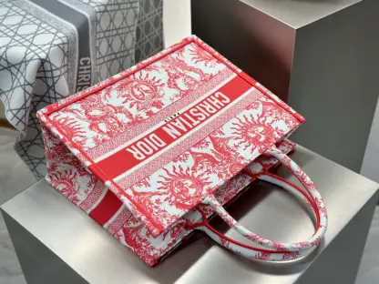  Medium Dioriviera Dior Book Tote Coral Toile de Jouy Soleil Embroidery #3273 - Image 4