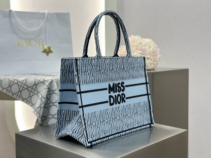  Dior Medium Dior Book Tote Pale Blue and Black Miss Dior Allover Embroidery #3262 - Image 8