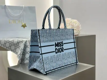  Dior Medium Dior Book Tote Pale Blue and Black Miss Dior Allover Embroidery #3262 - Image 8
