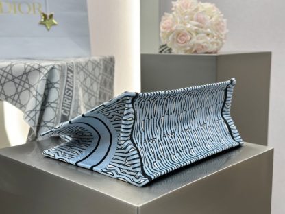  Dior Medium Dior Book Tote Pale Blue and Black Miss Dior Allover Embroidery #3262 - Image 7