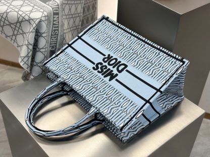  Dior Medium Dior Book Tote Pale Blue and Black Miss Dior Allover Embroidery #3262 - Image 5