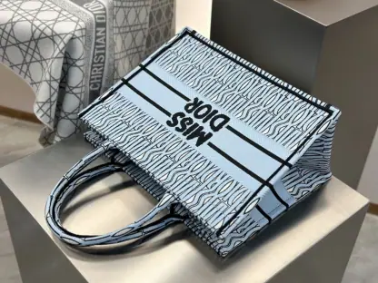 Dior Medium Dior Book Tote Pale Blue and Black Miss Dior Allover Embroidery #3262 - Image 5