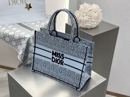  Dior Medium Dior Book Tote Pale Blue and Black Miss Dior Allover Embroidery #3262 - Image 4