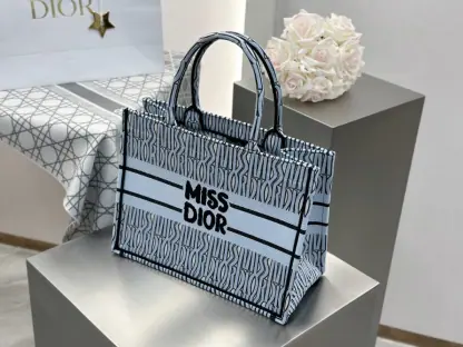  Dior Medium Dior Book Tote Pale Blue and Black Miss Dior Allover Embroidery #3262 - Image 4