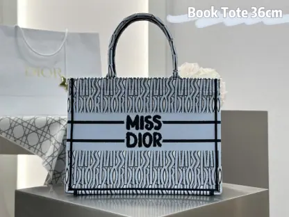Replica Dior Medium Dior Book Tote Pale Blue and Black Miss Dior Allover Embroidery #3262
