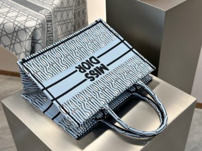  Dior Medium Dior Book Tote Pale Blue and Black Miss Dior Allover Embroidery #3262 - Image 2