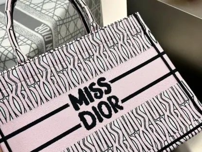  Dior Medium Dior Book Tote White and Pale Pink Miss Dior Allover Embroidery #3261 - Image 2