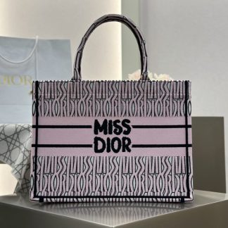 Replica Dior Medium Dior Book Tote White and Pale Pink Miss Dior Allover Embroidery #3261