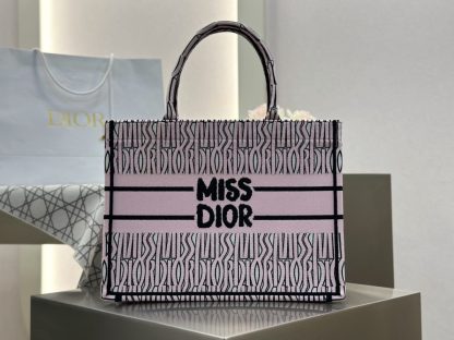 Replica Dior Medium Dior Book Tote White and Pale Pink Miss Dior Allover Embroidery #3261
